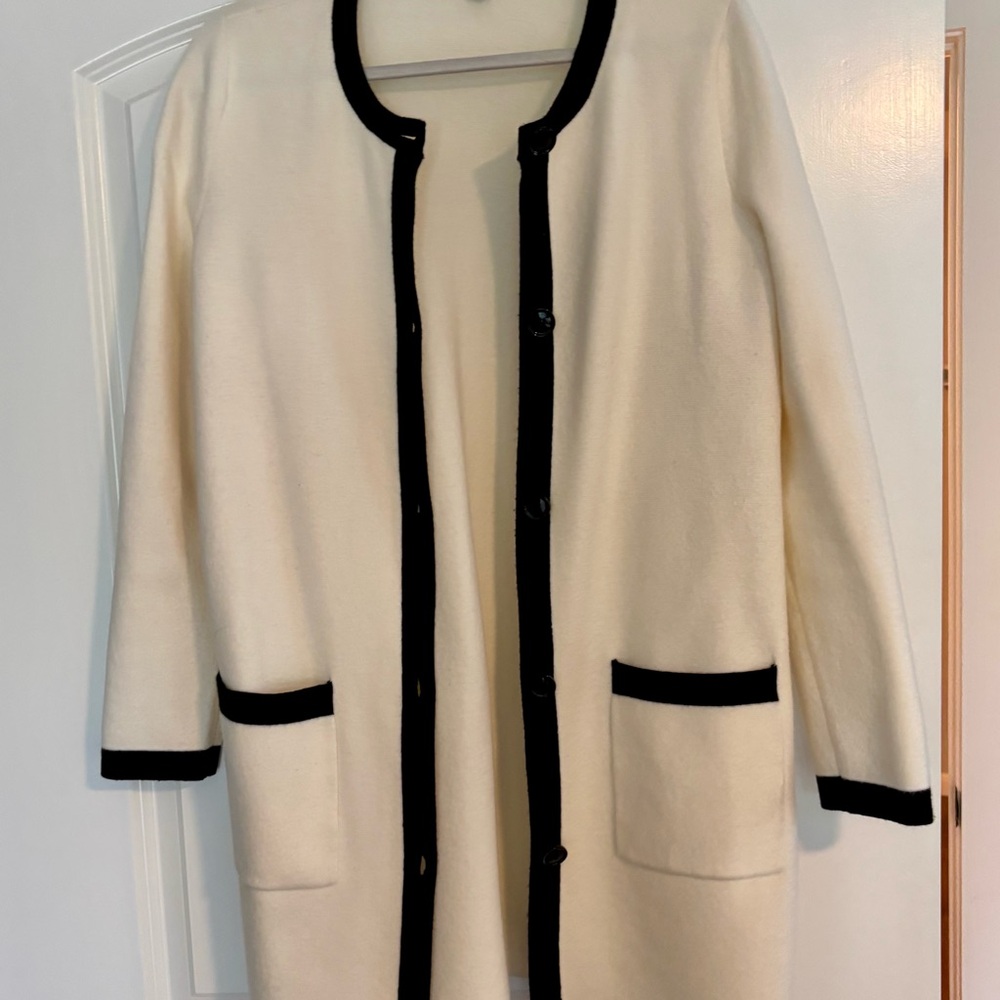 Ann Taylor Cream Cardigan with Black Trim